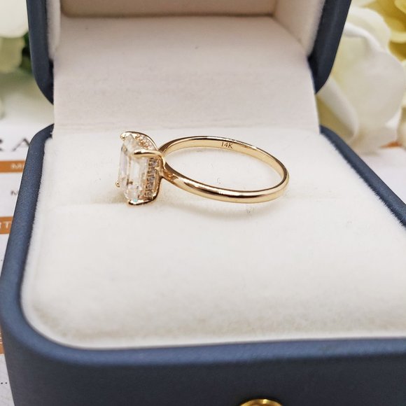 14K Yellow Gold 3 Carats Emerald Cut Moissanite Engagement Ring - Picture 13 of 14